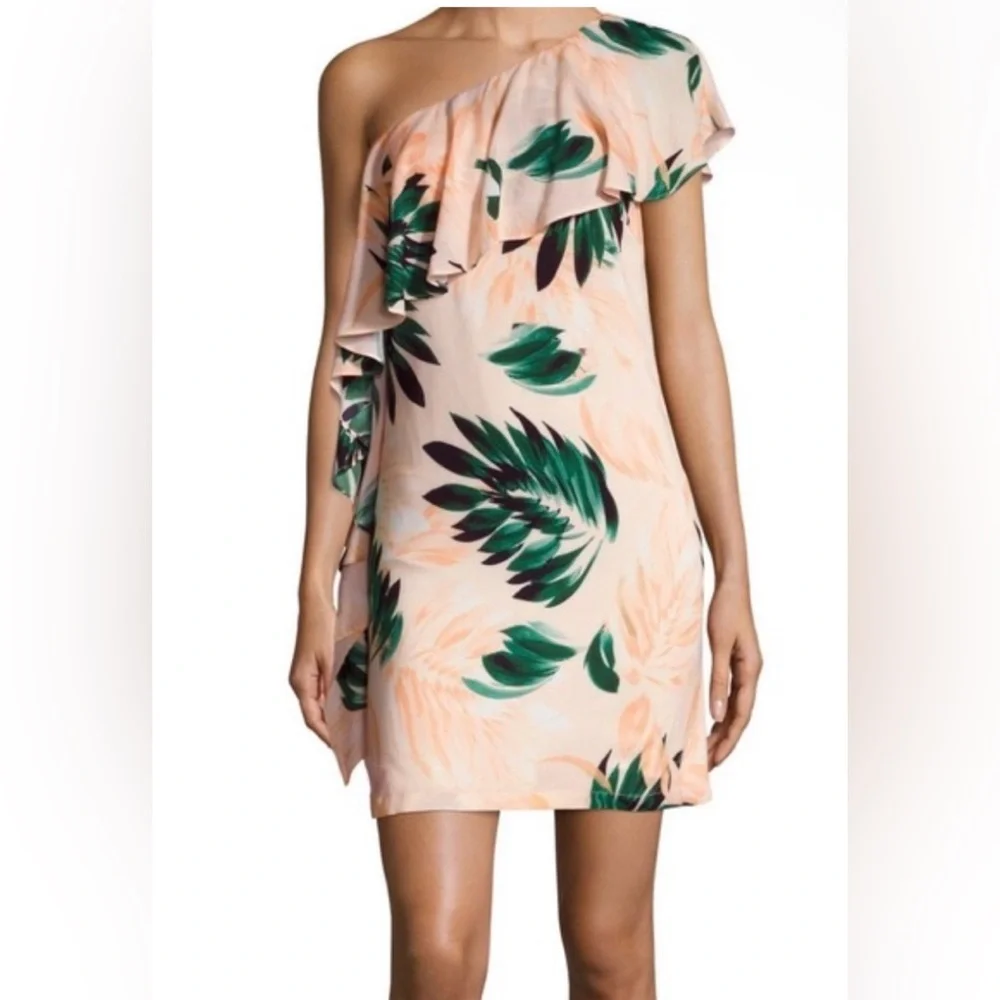 Chic One-Shoulder Leaf Print Dress | Size L - Picture 2 of 4